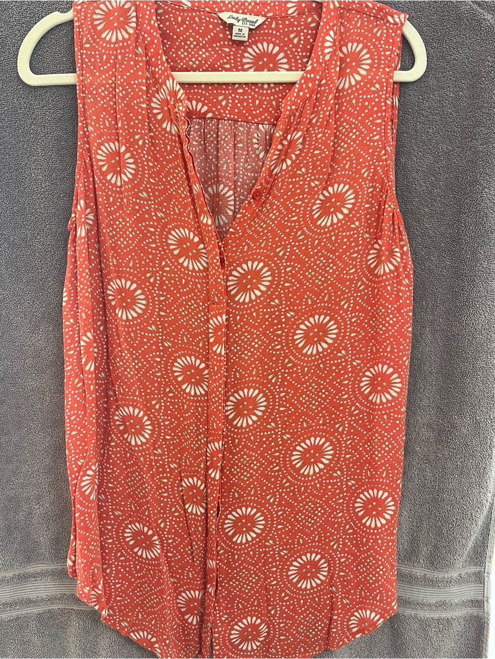 Lucky Brand Orange Printed V-Neck Sleeveless Tank